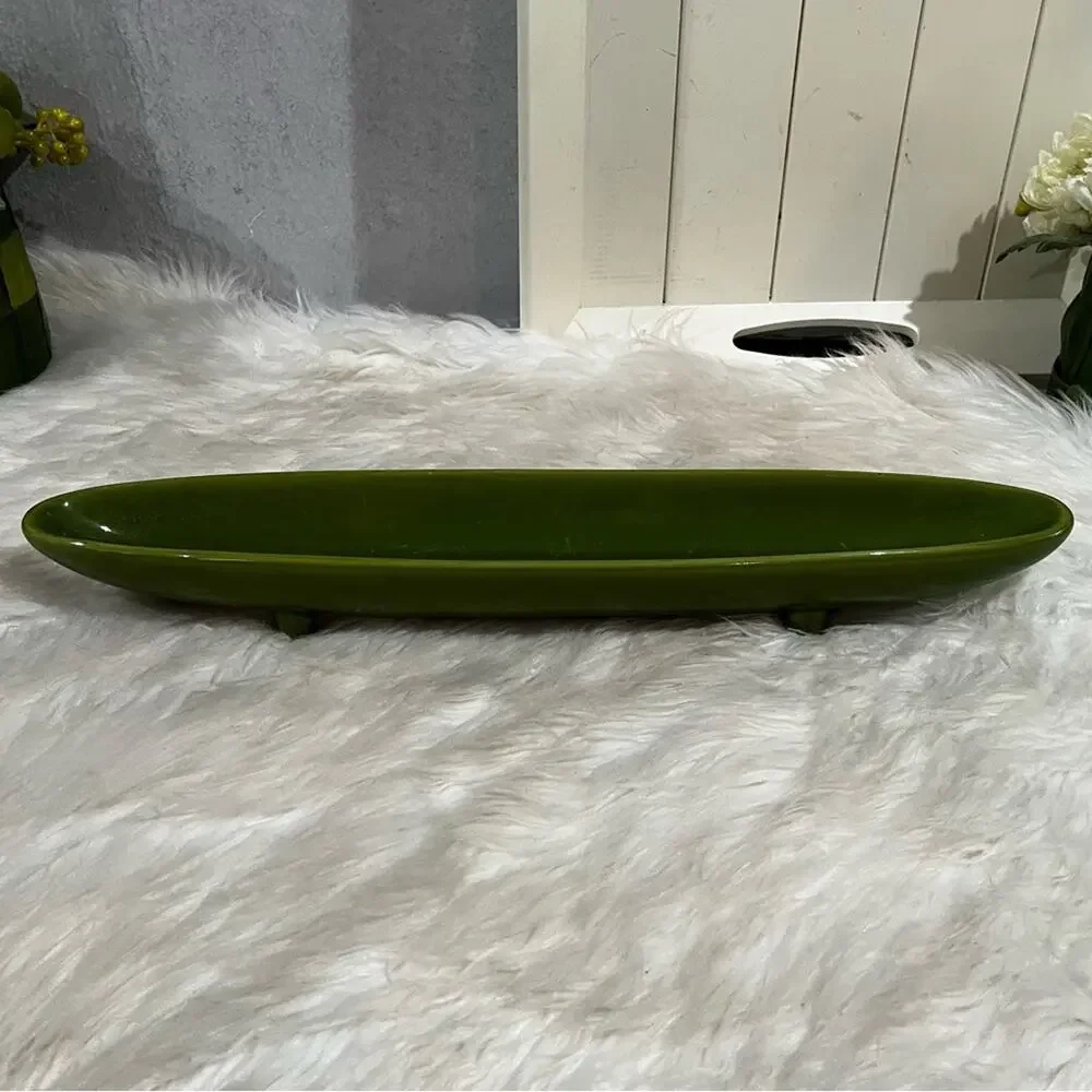 NEW Pier One Ceramic Footed Floating Candle Boat Candleholder Green 18” NWOT